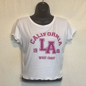 G-58 Ruby & Lace NWT White &‎ Pink Short Sleeve Crop Top Size L Juniors